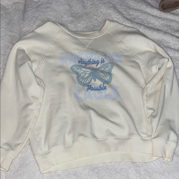 American Eagle Outfitters Sweaters - American Eagle Outfitters Cream Sweater with Blue Graphic